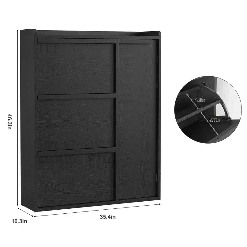 GustoWave Shoe Storage Cabinet with 3 Flip Drawers, Hidden Shoe Organizer with Adjustable Shelves, Freestanding Wooden Shoe Cabinet