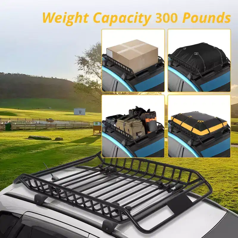 Rooftop Cargo Basket, 63''x43''x6.3'' Anti-Rust Heavy Duty Steel Carrier - 300LBS Capacity Universal Roof Rack for SUV, Car, Truck