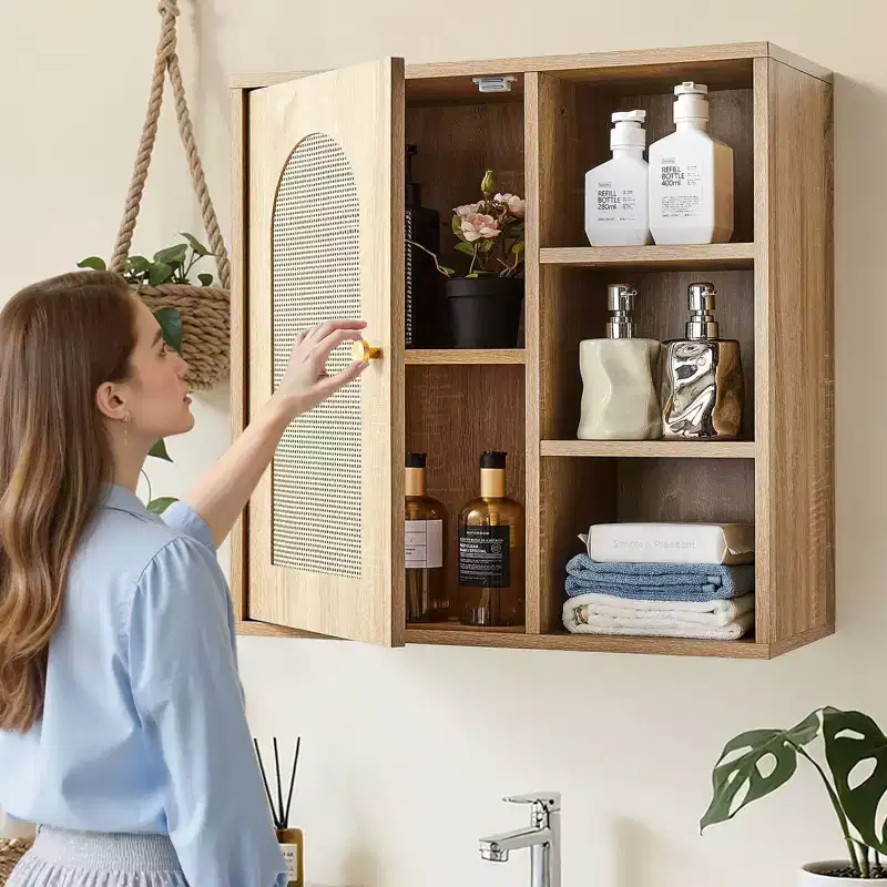 Wall Mounted Bathroom Cabinet with 5-Level Adjustable Shelf for Over-Toilet Storage
