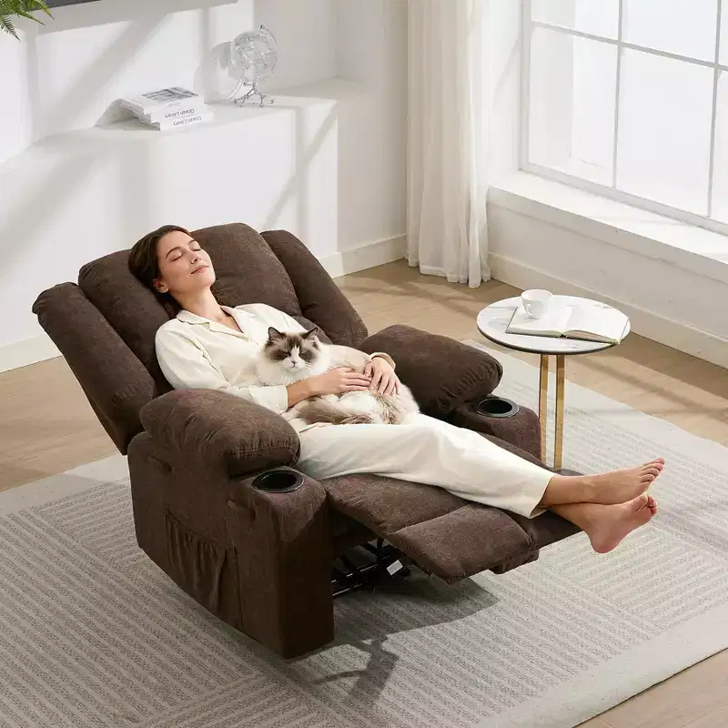 Brown / Light Blue Single-Seat Recliner Chair with Massage & Heating
