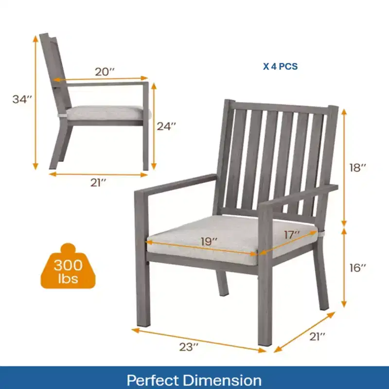 Set of 4 23 All-Weather Aluminum Patio Dining Chairs with Thick Cushions