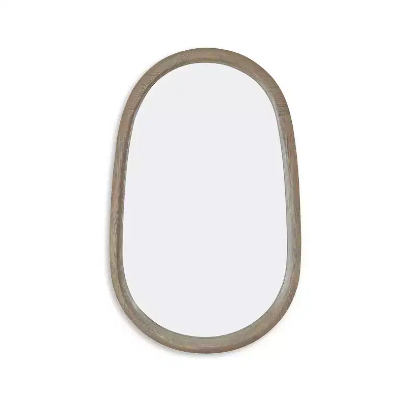 Oval Wall Accent Mirror with Antique Brown Wood Frame