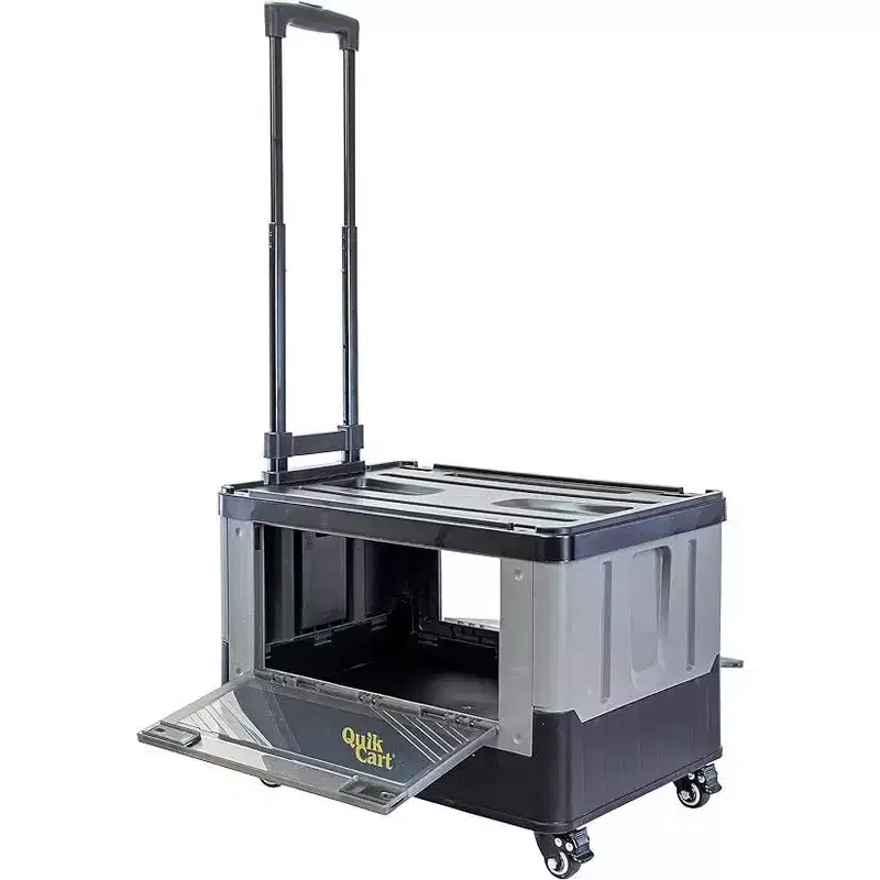 dbest products Quik Cart Extended Four Wheeled Rolling Crate With Seat Dual Accessible Doors & Heavy Duty Collapsible Basket