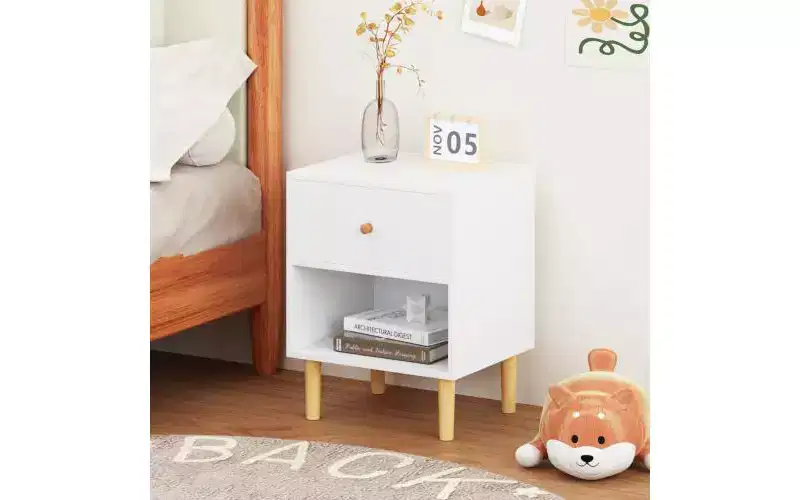 GDFStudio Crystal 23.22 H Wooden Nightstand with Drawer and Shelf