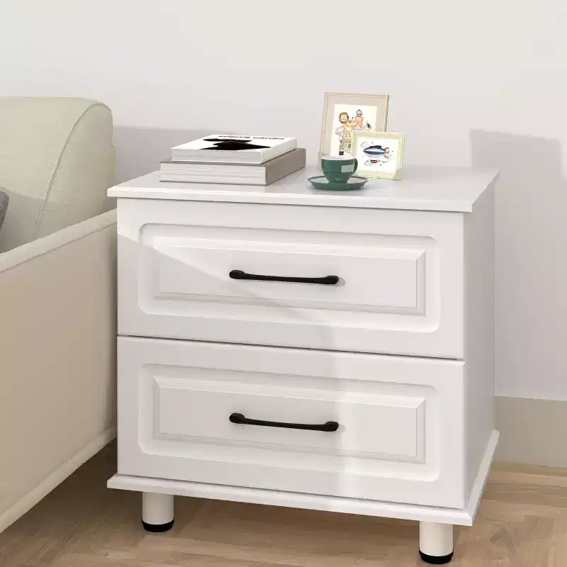 Sandinrayli White Nightstand with 2 Drawers, Small Dresser for Bedroom Closet Drawers Wood Dresser with Steel Handles, White