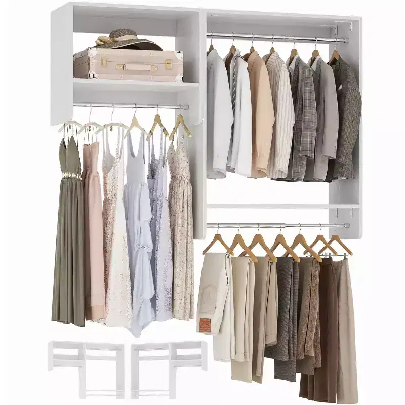 Besiost Set of Closet Organizer System with 2 Hanging Rods for Walk-in & Reach-in Closet - White