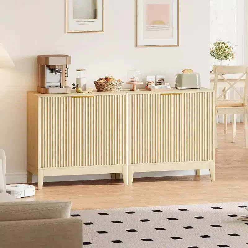 Acekool 32 Fluted Sideboard Cabinet, Buffet Storage with Adjustable Shelves, Mid-Century Modern Accent, Entryway or Kitchen