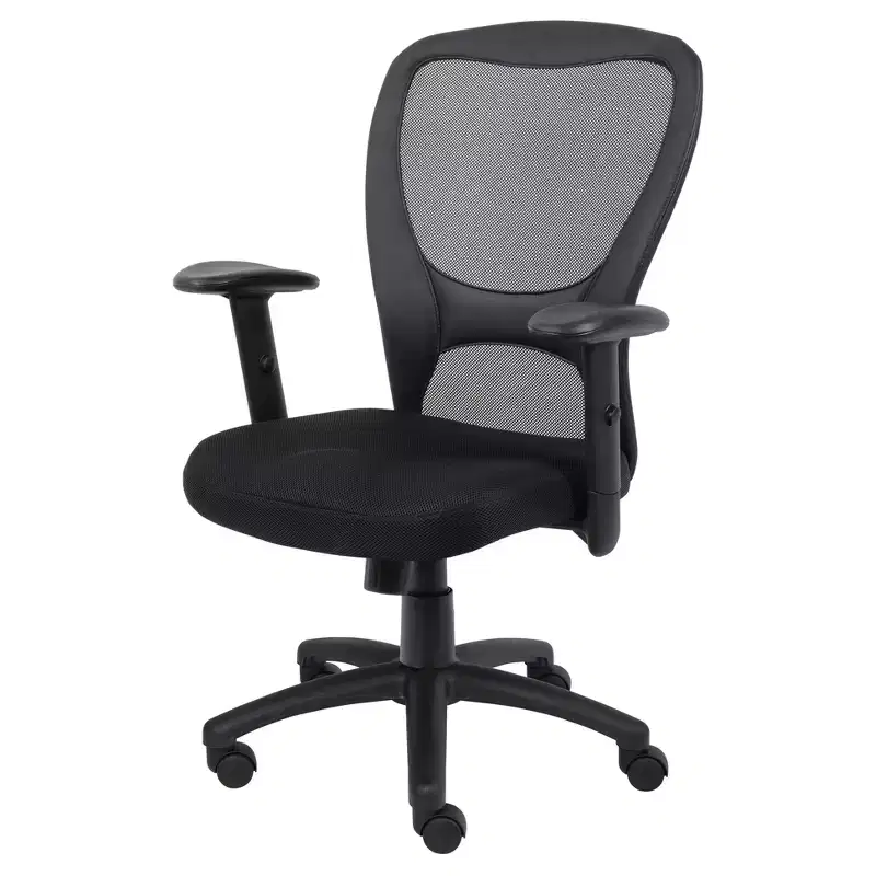 Mesh Task Chair with Adjustable Arms Black -: Swivel, Ergonomic, Nylon Base