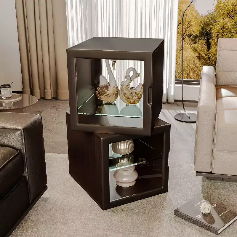 ATJafurn Dual-Sided Glass Display Cabinet, Curio Cabinet for Collectibles, Glass Decor Case with Adjustable Shelves for Showcase Living Room