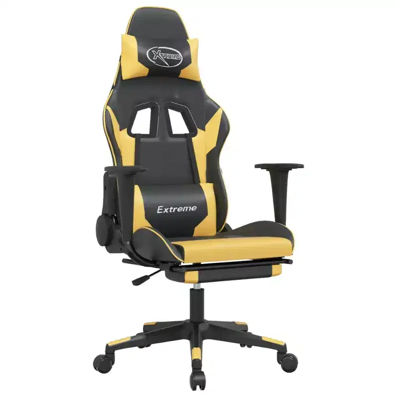 vidaXL Gaming Chair with Footrest, Black and Gold, Faux Leather