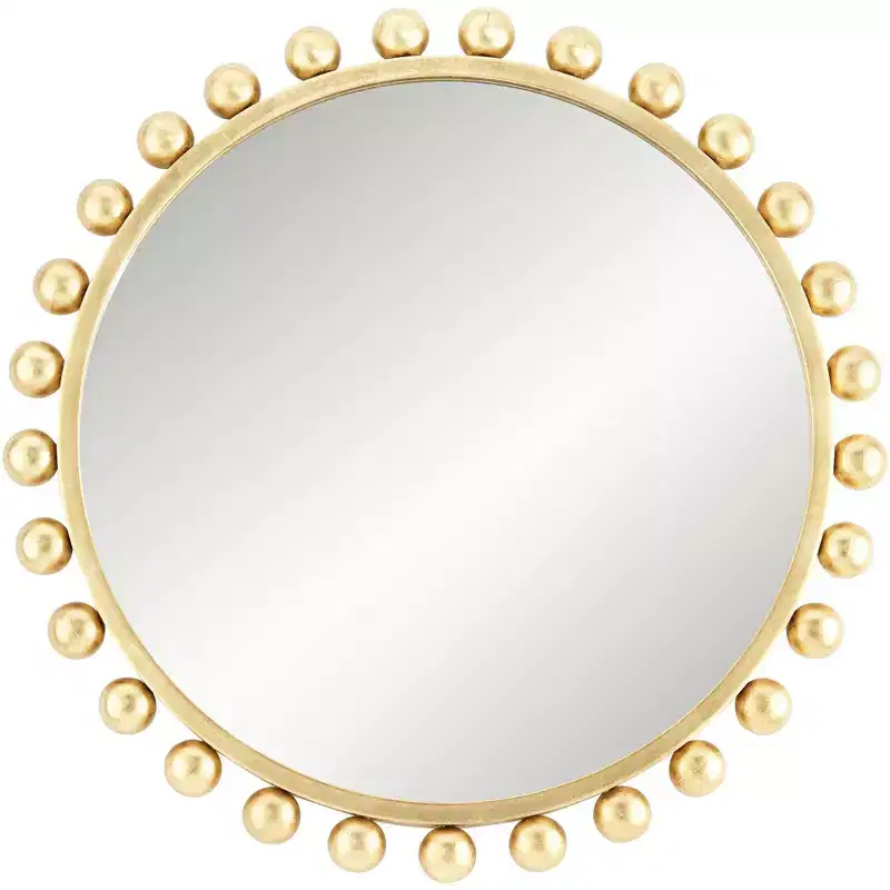 Round Vanity Decorative Accent Wall Mirror Modern Sphere Edge Metallic Gold Leaf Frame 33 Wide for Bathroom Bedroom
