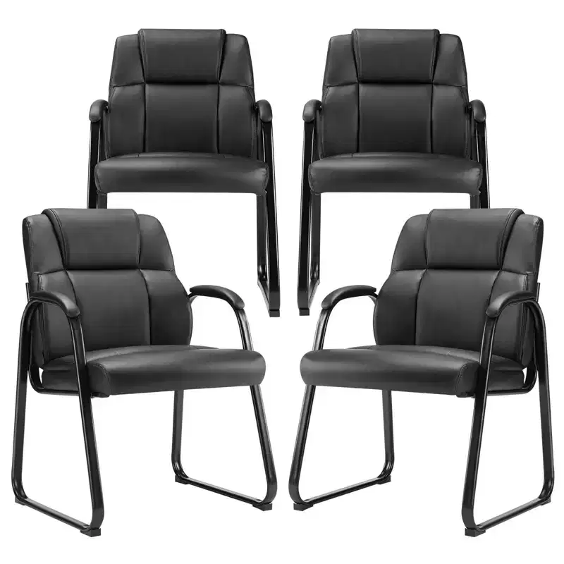 JIONJOY Faux Leather Stationary Waiting Room Chairs Set of 4| Black