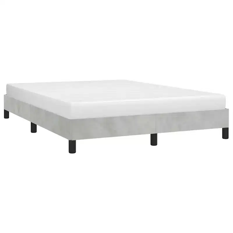 Queen Size Platform Bed Frame - Light Grey Velvet