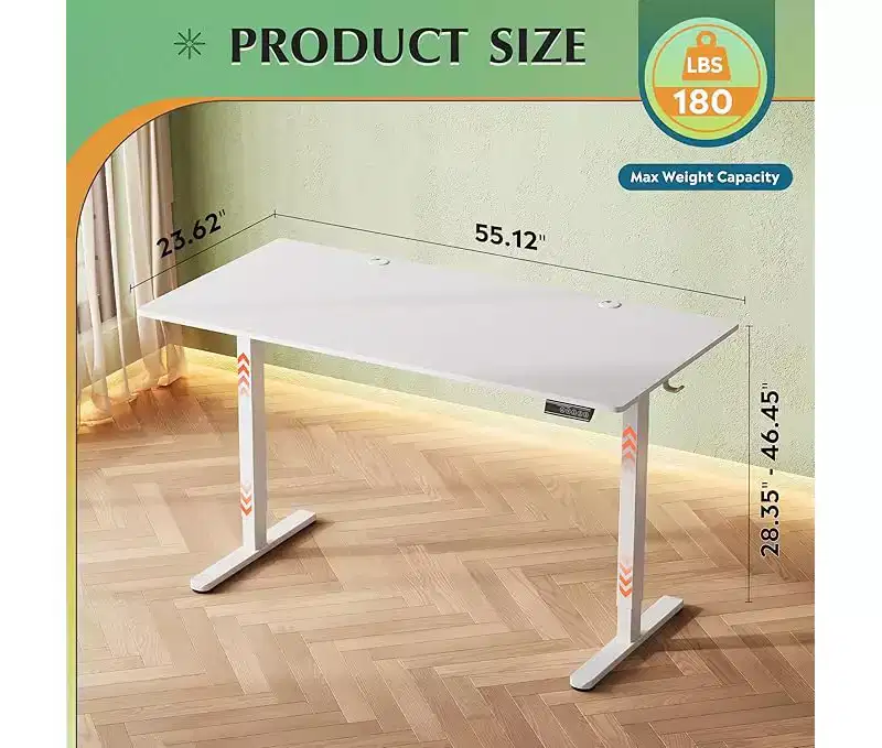 GALAXHERO Electric Adjustable Standing Desk with Memory Settings and Whole Piece Top, Computer Desk for Home Office, 55 x 28, White