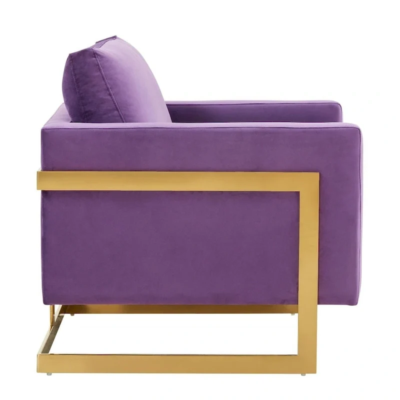 LeisureMod Lincoln Mid-Century Velvet Accent Arm Chair With Gold Frame - 34