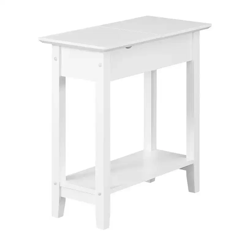 HomeStock Belmont Slim Flip Top End Table with Hidden Storage Compartment, Built-In Charging Station, USB Ports and Cable Management Hole