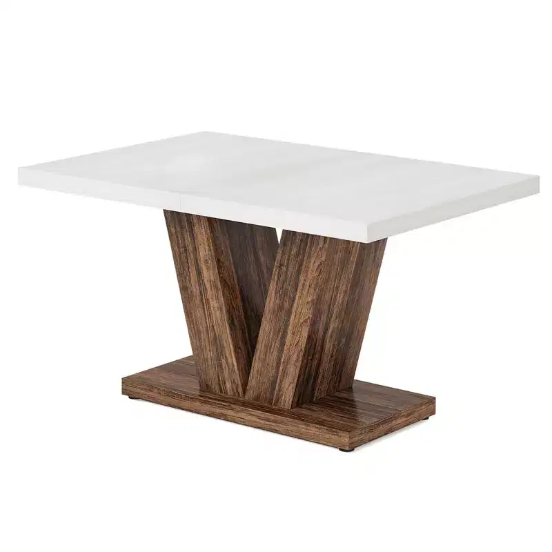 MAYEERTY 47 Inch Farmhouse Dining Table, Wooden Kitchen Dinner Table with Heavy Duty Pedestal Base