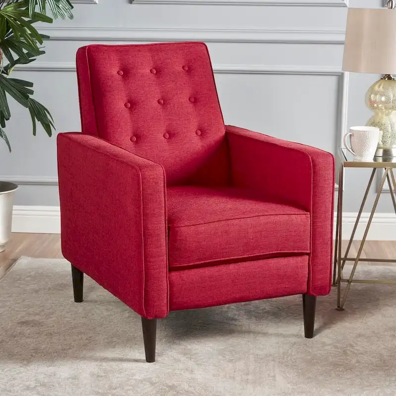 Mervynn Mid-Century Modern Button Tufted Fabric Recliner by Christopher Knight Home