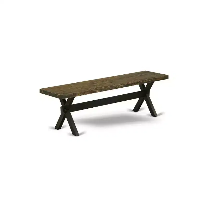 HomeStock X-Style Modern Dining Room Bench with Wooden Seat, 60x15x18 Inch, Brushed Black