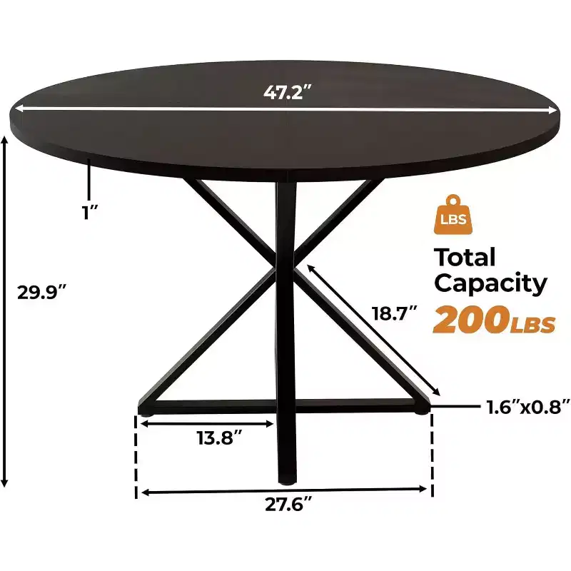 47in Round Dining Table for 4, Wooden Kitchen Tables with Metal Pedestal & 4 Parts of Tabletop, Save Space, Circle Dinner Table for Home