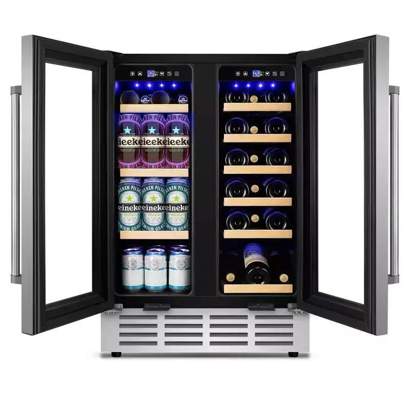 Denjol Dual Zone Wine & Beverage Refrigerator - 24 Inch, Holds 18 Bottles & 88 Cans, Quiet Operation FridgeBeverage Cooler for Office/Home