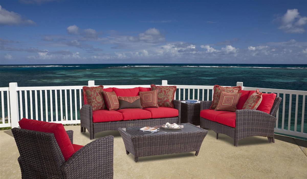 Outdoor Wicker Sofa with Cushions in Chocolate Brown