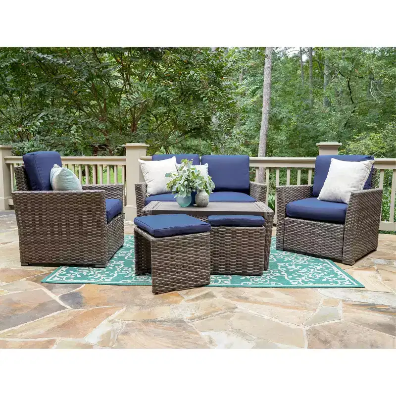 Leisure Made Newton 6pc Wicker Seating in Navy Fabric