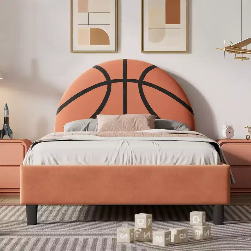 Twin Size Platform Bed with Basketball Design