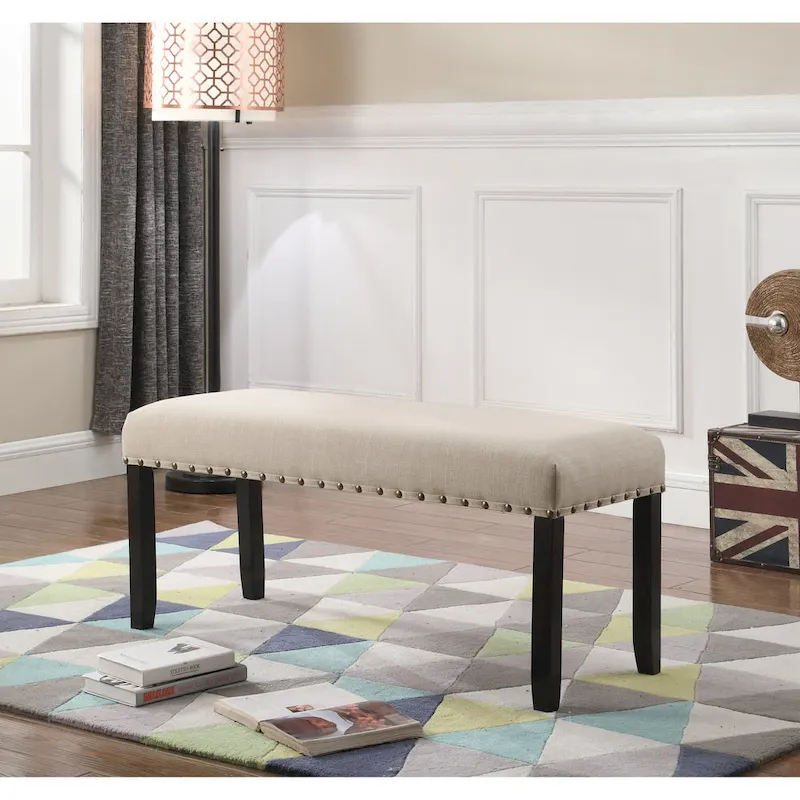 Industrial Style 6-Piece Dining Set with Rectangular Table, 4 Linen Upholstered Chairs and Bench