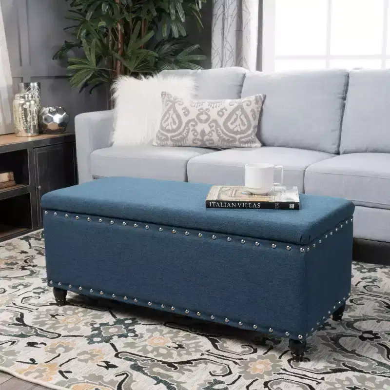 TUYOHW Modern Storage Ottoman with Nail Trims Decorated, Storage Bench with Ample Storage, Foot Stools Ottoman for Bedroom, Living Room