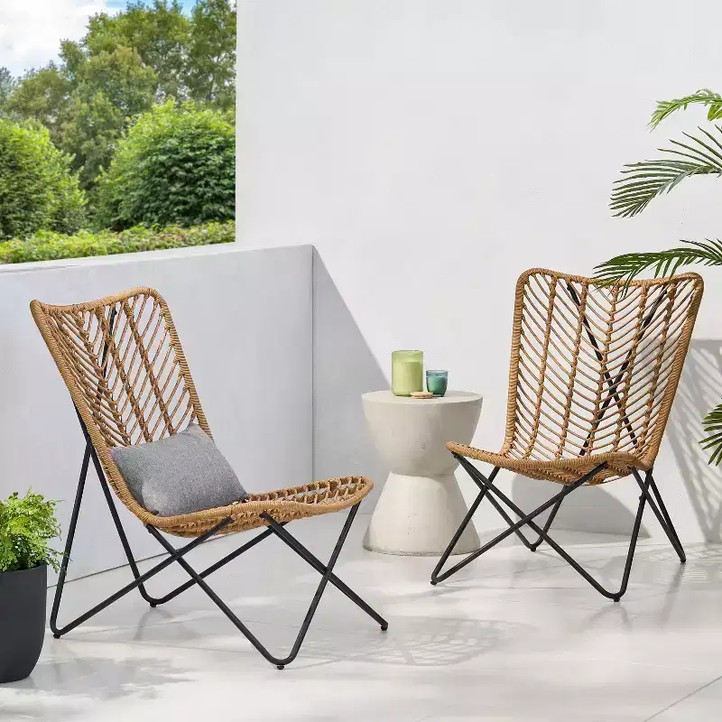 GDFStudio Juan Outdoor Wicker and Iron Accent Chairs (Set of 2)