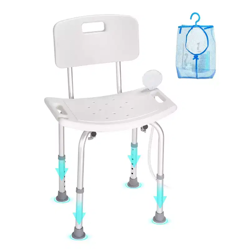 Shower Chair with Back, Adjustable Height Shower Seat for Inside Shower & Bathtub, Non-Slip Bath Chair, 350 lbs Capacity