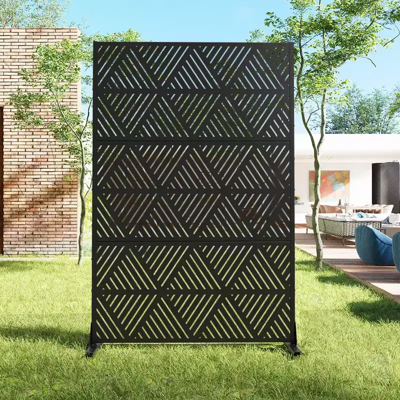 Triangular Prismatic Black Galvanized Steel Screen - Outdoor & Indoor Freestanding Decorative Privacy Divider