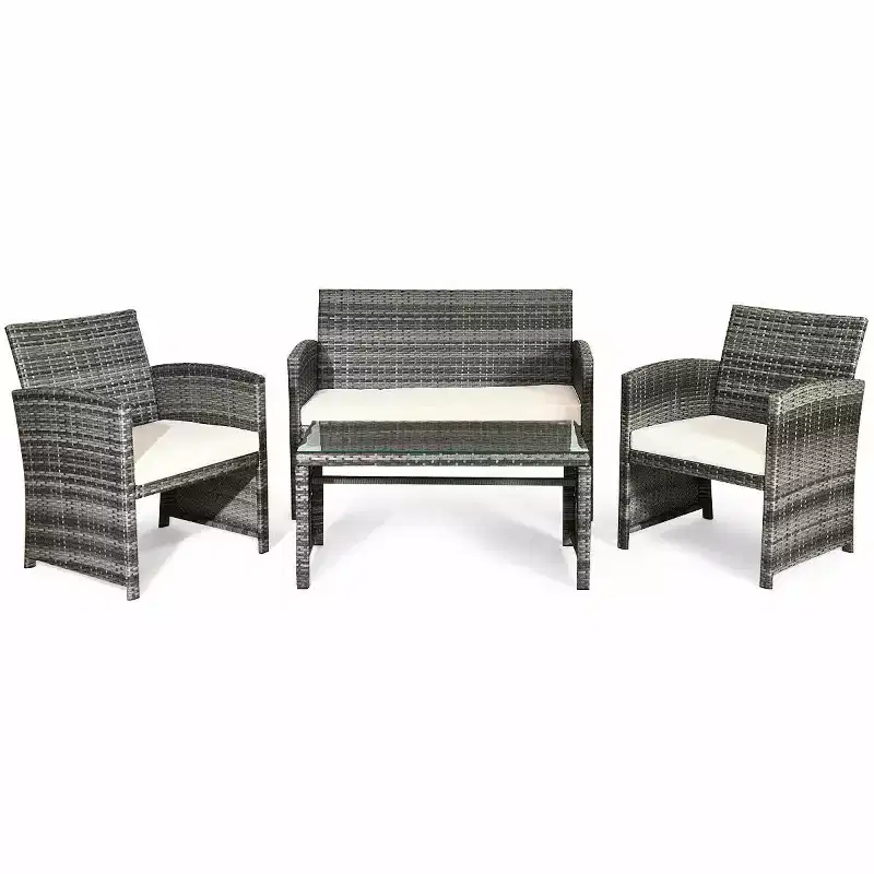 Costway 4PCS Rattan Patio Furniture Set Garden Sofa Cushioned Seat Mix Gray Wicker