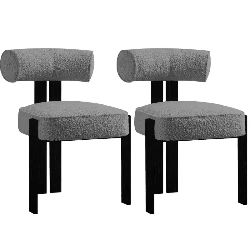 Modern Boucle Dining Room Chairs Set of 2, Upholstered Dining Chairs with Rubber Wood Legs and Ergonomic Curved Back for Dining Room or Living Room