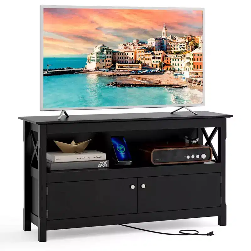 Costway Free Standing TV Cabinet Wooden Console TV Media Entertainment