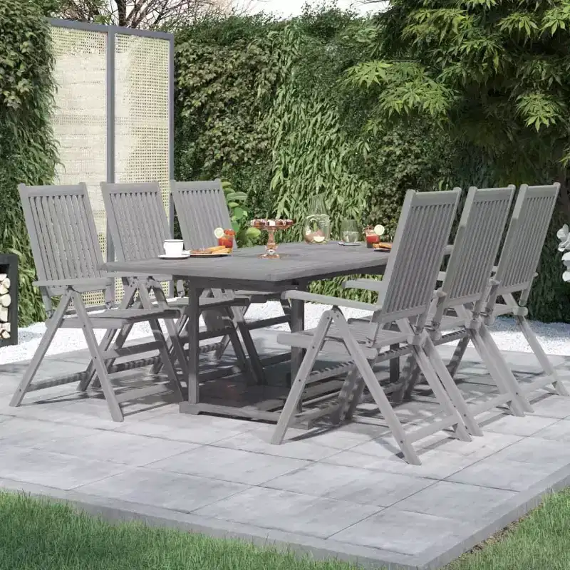 vidaXL Solid Wood Acacia Patio Dining Set 7 Piece Garden Seat, Rectangular, Outdoor