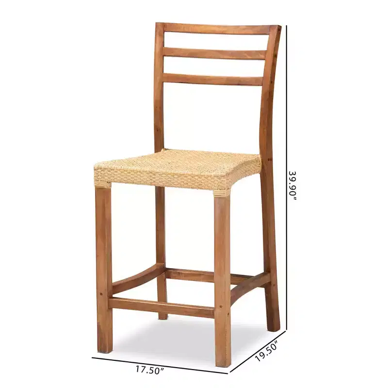Wood and Rattan Counter Height Barstool Natural/Walnut Bohemian Style No Assembly Required