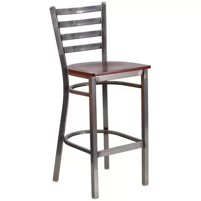 2 Pack Clear Coated Ladder Back Metal Restaurant Barstool