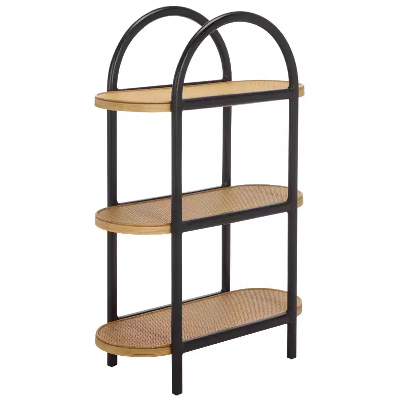 Wilson Wood & PE Rattan Storage Shelf - Black/Brown - SEI