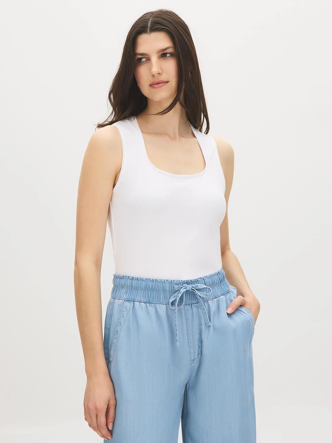Picot-Trim Square Neck Tank Top