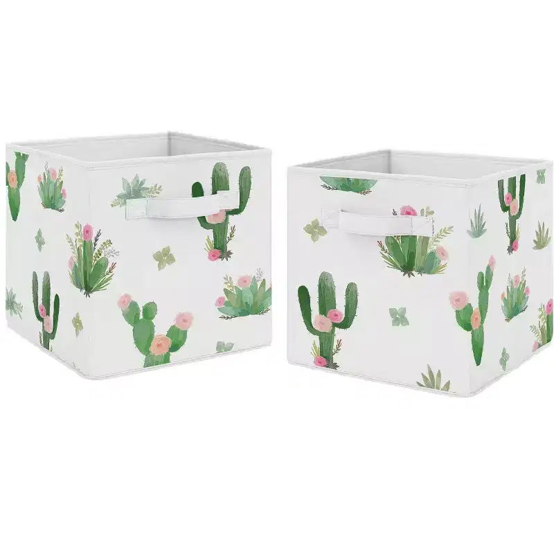 Girl Kids' Decorative Fabric Storage Bins Cactus Floral Pink and Green