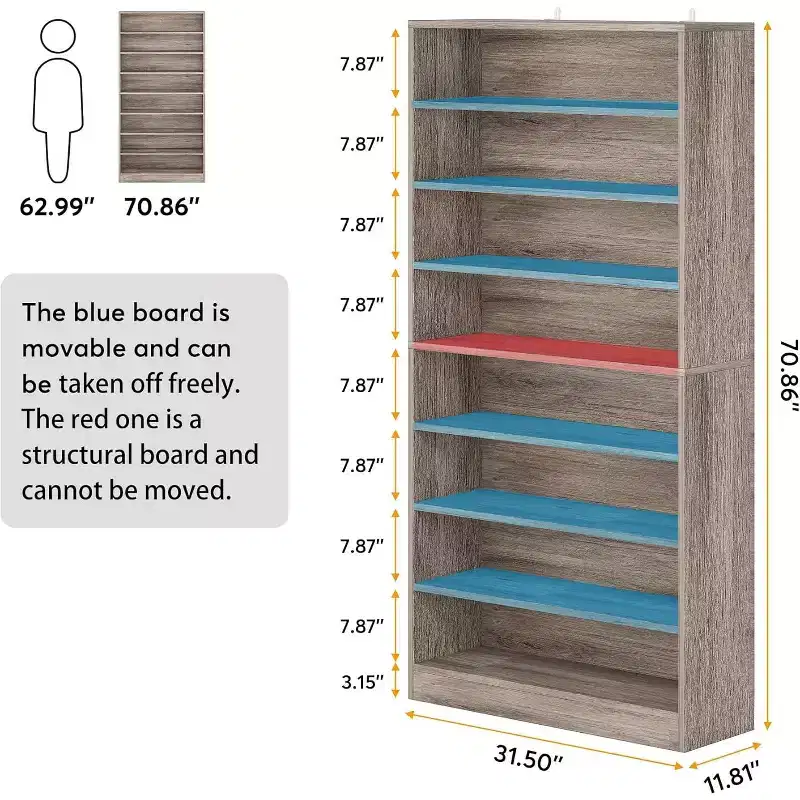Lantine Tall 9-Tier Shoe Cabinet for 40-45 Pairs, Heavy Duty Wood Freestanding Storage for Entryway, 70.8 Inch, Beige Gray