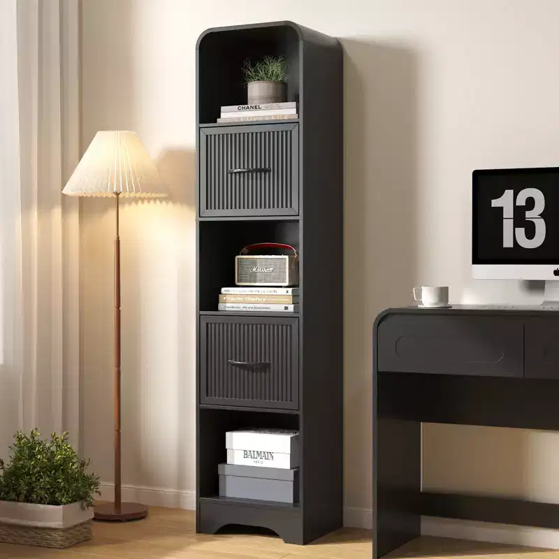 70 Modern Bookshelf with 2 Adjustable Bins, Wooden Bookcase for Office Apartment