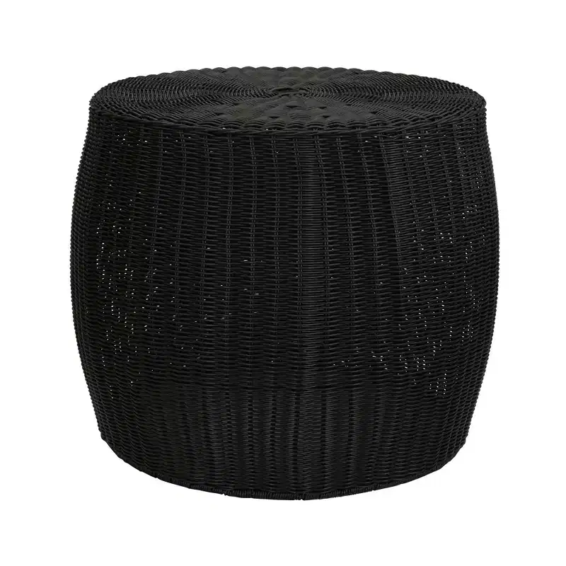 Household Essentials Handwoven Barrel Side Table, Black