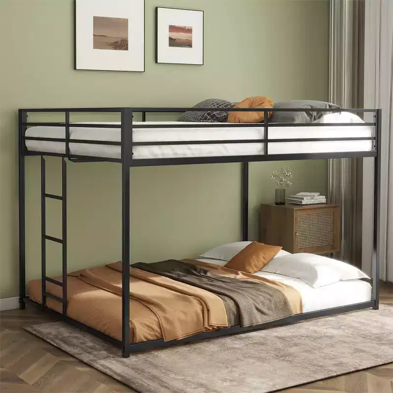 Full over Full Metal Bunk Bed with Ladder, Easy Climbing with Adjustable Ladder, Metal Slats Supports, No Box Spring Needed