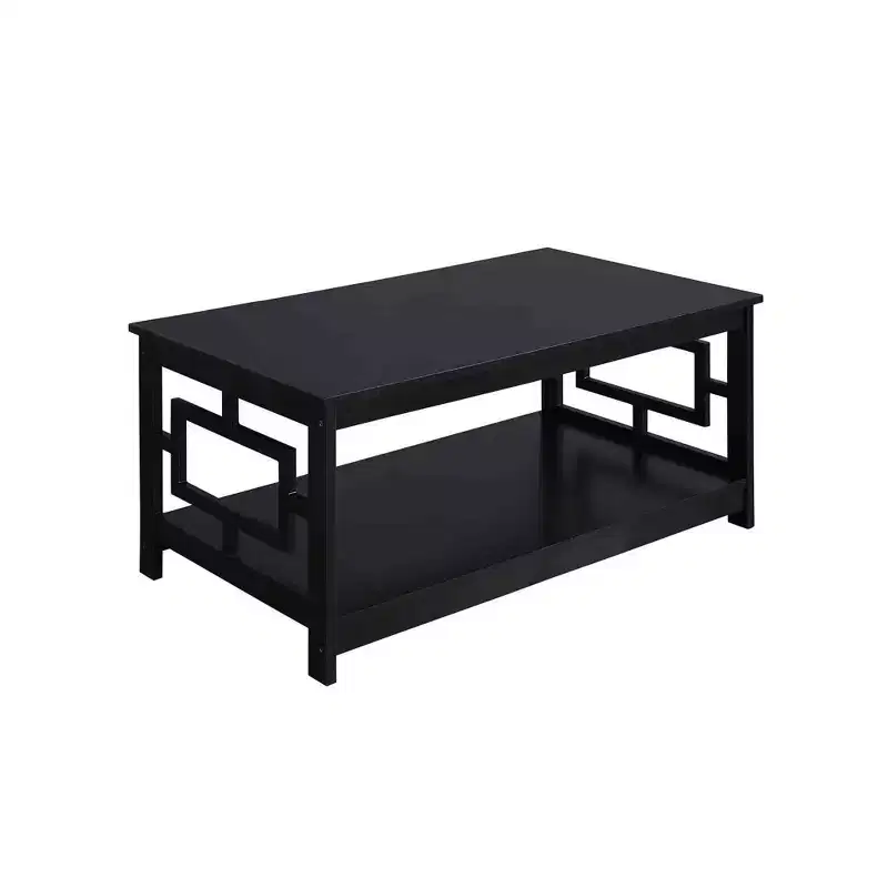 Coffee Table with Shelf, Black, MDF Frame, 4-Leg Base