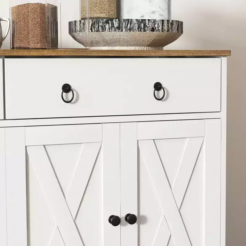 Farmhouse Sideboard Buffet Cabinet with 4 Doors & 2 Drawers for Kitchen & Dining Room