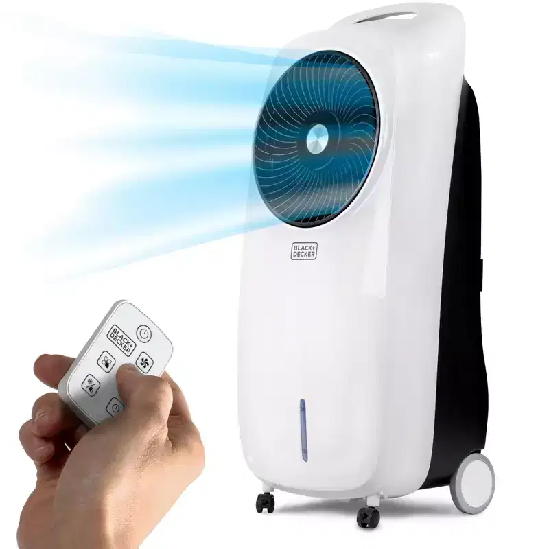 BLACK+DECKER Evaporative Air Cooler with LED Display, Remote Control, 2-Gallon Water Tank - Compact and Lightweight Design, White
