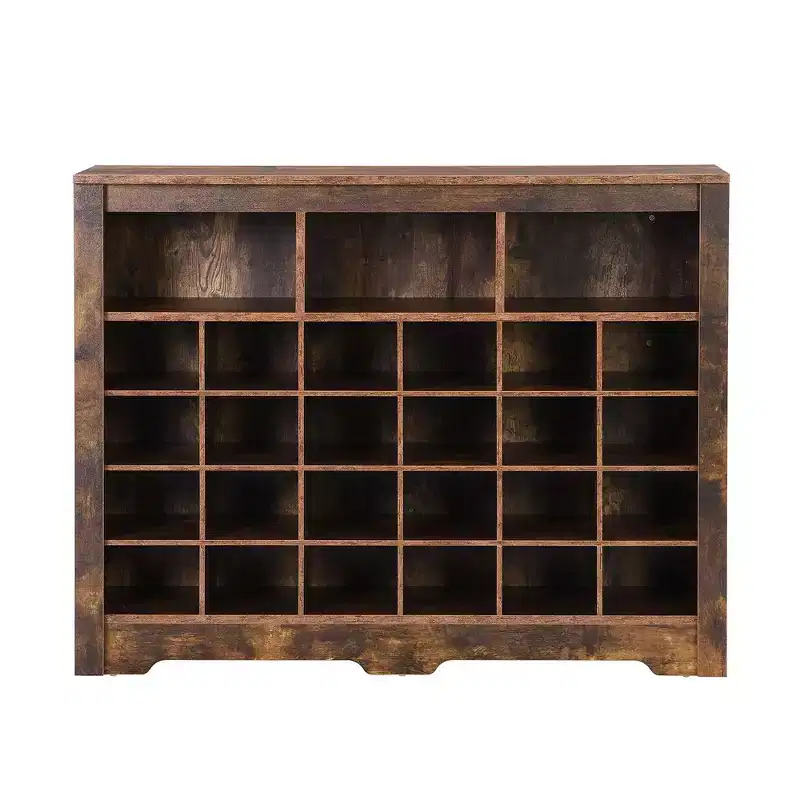 Shoe Rack with Curved Base Large Capacity Free Standing Shoe Cabinet with 24 Compartments Wooden Organizer for Entryway Bedroom Living Room